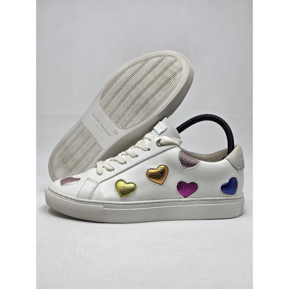Kurt Geiger Womens London Lane Love White Leather Rainbow Heart Sneakers EU 38.5